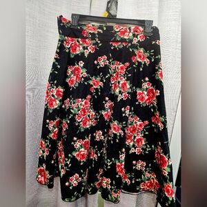Floral Black and Red Women's A-line Skirt